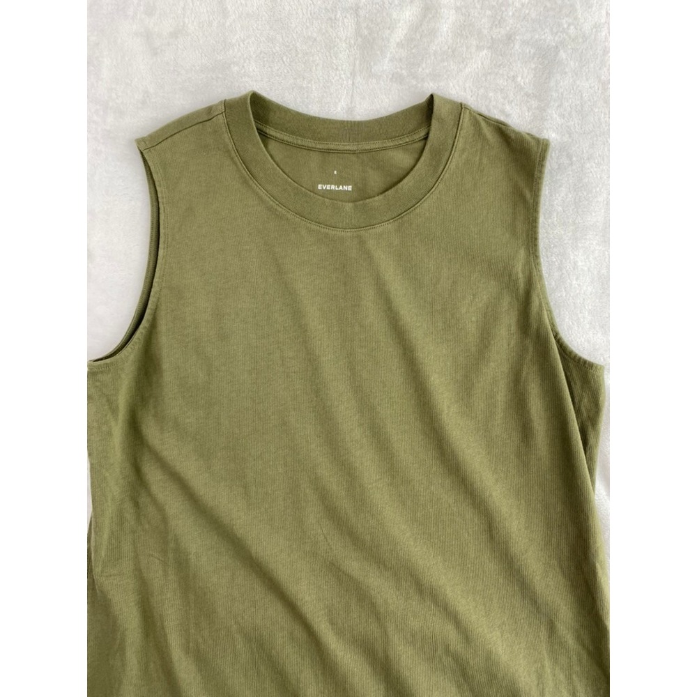 NWOT Everlane The Weekend Tank Dress Sz S Kalamata Green 100% Organic Cotton - Picture 9 of 11